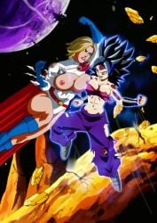 2girls battle_damage caulifla crossover dc dc_comics dragon_ball_super eastern_and_western_character justice_league karen_starr kefla power_girl ripped_clothing