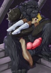 anal anal_fingering anthro anus arm_spikes armor balls big_dom_small_sub big_knot big_penis black_balls black_body black_fur blonde_hair brown_body brown_fur cosmic_background dominant duo erection feet fingering fur furry_balls genitals hair hi_res huge_cock huge_knot knot male male/male mammal mustelid nails otter otter_tail pandottermon parker_(pandottermon) penis pink_anus shoulder_spikes size_difference space space_background spacecraft spikes spikes_(anatomy) star star_wars starry_background toenails toes vehicle window wookiee yaoi