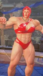 3d 3d_animation abs biceps big_breasts bracelet breasts busty capcom cleavage female female_only makeup marisa_rossetti mod muscles muscular navel navel_piercing necklace piercing red_hair sf_screenshot street_fighter street_fighter_6 swimsuit tagme video wide_hips