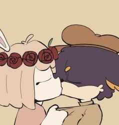 2025 2d_animation animated anthro clothed clothing duo felid feline french_kissing fully_clothed hi_res kissing lagomorph leporid making_out male male/male mammal rabbit simple_background sonofan tongue tongue_out