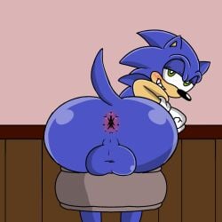 anal ass back_view blue_body furry gay green_eyes looking_at_viewer looking_pleasured male male_only penis smaller_male solo sonic_(series) sonic_the_hedgehog sonic_the_hedgehog_(series) stool