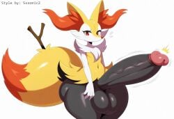 absurd_res ai_generated anthro balls big_balls big_penis black_balls black_body blush braixen canid canine erection fur generation_6_pokemon genitals girly hellsonger hi_res huge_balls huge_cock huge_thighs humanoid_genitalia humanoid_penis hyper hyper_balls hyper_genitalia hyper_penis inner_ear_fluff looking_at_viewer male mammal nintendo nude penis pokemon pokemon_(species) red_eyes simple_background solo stick thick_thighs tuft vein veiny_penis white_background wide_hips yellow_body