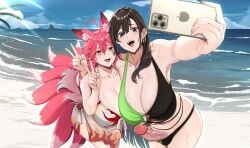 2futas beach character_request futanari lewdlinly niwada_(unbeller) phone selfie