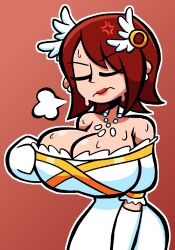 annoyed annoyed_expression big_breasts cleavage clothed huge_breasts jakthedrox princess_elise red_hair sonic_(series) sonic_the_hedgehog_(series) sweat sweaty thighs