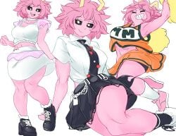arm_support armpits belt big_breasts black_sclera black_skirt boku_no_hero_academia boots breasts chains cheerleader cheerleader_uniform choker closed_eyes cute cute_clothing eyelashes frills half-closed_eyes heart heart_symbol hi_res holic_fz horns jumping knee_pads legs lock looking_at_viewer mina_ashido my_hero_academia pink_hair pink_skin pom_poms school_uniform schoolgirl see-through shoes short_hair simple_background sitting skirt smile sneakers socks suggestive suggestive_look suggestive_pose tank_top thighs tie white_background yellow_eyes