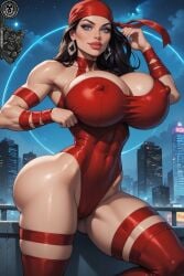 1girls ai_generated areolae big_breasts bythebrokenone elektra_natchios female female_only huge_breasts hyper_thighs marvel marvel_comics massive_thighs solo tagme thick_thighs thunder_thighs