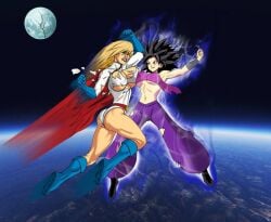 catfight caulifla crossover dc dc_comics dragon_ball dragon_ball_super justice_league karen_starr power_girl ripped_clothing