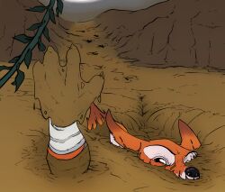 absurd_res ambiguous_gender anthro canid canine fox hi_res imminent_death mammal mud muddy mudwuff peril plant reaching_out sinking solo struggling true_fox vines