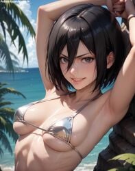 1girls 2d ai_generated ass athletic athletic_female attack_on_titan bare_shoulders beach belly big_breasts bikini curvy curvy_figure cute cute_face detailed eyelashes eyeshadow female female_only fit fit_female focus high_quality large_breasts legs light-skinned_female light_skin lips lipstick looking_at_viewer makeup mascara midriff mikasa_ackerman nero100 outdoors pale-skinned_female pale_skin posing seductive seductive_look shingeki_no_kyojin short_hair stable_diffusion thick_thighs