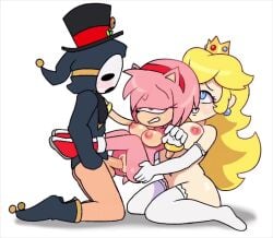 1boy 2girls 30_seconds amy_rose animated animated anthro anti_groove assisted_sex basicarts_(artist) blonde_hair blush breasts crown earrings furry gloves green_eyes hedgehog human human_on_anthro leggings legwear lifting mario_(series) mask nipples partially_clothed penetration penis pink_hair princess princess_peach pussy ring sex shoes short_hair shy_guy sonic_(series) sound stockings tagme tail threesome top_hat vaginal_penetration vaginal_sex video