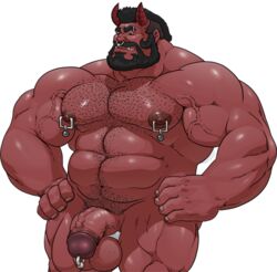 1boy 1male abs anthro ball_stretcher balls ballsack beard belly biceps big_biceps big_penis black_eyes black_hair body_hair chest_hair clenched_teeth demon demonos_jizzlord eyebrow_piercing facial_hair facial_piercing flaccid foreskin front_view genital_piercing grisser hairy hand_on_hip happy_trail hi_res horns huge_cock human humanoid_penis hybrid intact male male_nipples male_only mammal manly mature_male meat_log_mountain mohawk_(hairstyle) muscular muscular_male nipple_piercing nipple_rings nipples nose_piercing nose_ring nude nude_male pecs penis penis_piercing piercing pointy_ears pose prince_albert_piercing red_skin retracted_foreskin septum_piercing simple_background smile solo standing teeth thick_penis uncut vein veiny_penis