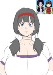 2025 alternate_breast_size alternate_hairstyle closed_mouth doodle dragon_ball dragon_ball_super dragon_ball_z hairband kunaboto looking_at_another looking_up reference_image staring videl videl_(dragon_ball_super) videl_(long_hair) videl_(short_hair)