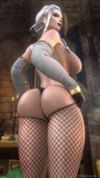 1girls 3d big_ass big_breasts blizzard_entertainment blonde_hair female female_only fishnets huge_breasts human human_(world_of_warcraft) jaina_proudmoore light-skinned_female light_skin looking_at_viewer looking_back multicolored_hair nipple_piercing pinup stockings thick_thighs thong voluptuous voluptuous_female warcraft white_hair wide_hips world_of_warcraft zentaeron