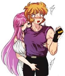 1boy 1girls athena_(saint_seiya) blonde_hair blonde_male blush blush blushing_female blushing_male clothed clothed_female clothed_male clothing deity dress female female_focus flushed flushed_face gloves goddess grabbing grabbing_penis groping groping_penis hand_on_penis heart hearts_in_eyes long_hair male male/female open_mouth purple_hair red_hearts saint_seiya saori_kido short_hair shounen_jump shueisha toei_animation unicorn_jabu very_long_hair weekly_shonen_jump weekly_shounen_jump white_dress