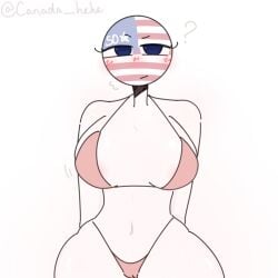 1girls american_flag big_breasts bikini blue_eyes blush countryhumans countryhumans_girl female pink_bikini semi_nude united_states_of_america_(countryhumans) xx.canada.xx