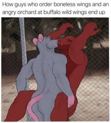 2023 absurd_res aduran anthro anthro_on_anthro anthro_penetrated anthro_penetrating anthro_penetrating_anthro biped closed_eyes dated dragon duo english_text gloves_(marking) head_tuft hi_res holding_another horn kissing male male/male male_penetrated male_penetrating male_penetrating_male mammal markings mouth_closed mythological_creature mythological_scalie mythology narrowed_eyes obscured_penetration outside penetration photo_background photography_(artwork) pink_ears pink_nose pink_tail red_body red_horn rodent scalie sex sharp_teeth signature standing standing_sex tail teeth text tuft yellow_eyes