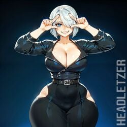 ai_generated angel_(kof) big_ass big_breasts blue_eyes headletzer king_of_fighters kof simple_background smirk tagme