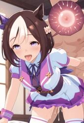 1boy ahe_gao ai_generated animal_ears arm_grab cum cum_in_pussy cum_on_back cum_overflow doggy_style doggy_style female fertilization horse_ears horse_girl horse_tail impregnation nipples sex special_week_(umamusume) tongue tongue_out umamusume vaginal_penetration