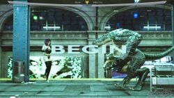 batman_(series) dc dc_comics female justice_league killer_croc male monster odinv0nd odinvond public public_place purple_hair raven_(dc) teen_titans text train_station