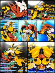 anthro arthropod breasts comic cricket english_text female hawlucha insects male muscular muscular_female nintendo nipples nude pain pokemon pussy queen_delia saesar saliva text video_games wasp wrestling