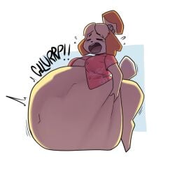 1girls animal_crossing aplefrit bottomless canine curvy curvy_female cute digestion digestion_noises dog_ears dog_girl fatal_vore female hawaiian_shirt huge_belly isabelle_(animal_crossing) prey vore vore_belly