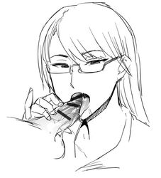 bar_censor censored fellatio female fukumaaya glasses handjob long_hair monochrome oral penis pointless_censoring simple_background sketch solo_focus white_background