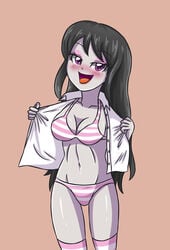 1girls bra breasts cleavage equestria_girls female female_only flashing friendship_is_magic humanized my_little_pony navel octavia octavia_melody panties solo striped striped_panties sumin6301