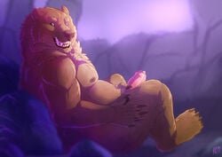 1boy anthro bear belly big_belly erection fangs hornedfreak humanoid_penis looking_at_viewer male male_only mammal nipples nude partially_retracted_foreskin penis sitting smile solo teeth uncut