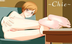 anus ass barefoot feet nude persona persona_4 presenting_anus presenting_feet presenting_pussy pussy satonaka_chie smiling soles tenzen toes