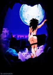 1girls accurate_art_style armpits ass back big_ass black_hair blue_background city destruction dragon_ball dragon_ball_super feet female female_only full_moon gine long_hair milf moon mother night nude outdoors saiyan saiyan_girl saiyan_tail salvamakoto sky soles solo source_request stars tail text thick_thighs watermark wide_hips