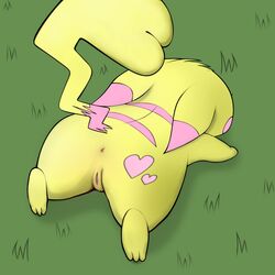 all_fours anus apefromspace3 ass female female_only fur heart milachu nintendo on_floor pikachu pink_fur pokemon presenting presenting_hindquarters pussy rear_view solo video_games yellow_fur