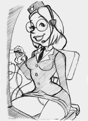 14-bis female glasses hanna-barbera hong_kong_phooey monochrome panties rosemary_(hong_kong_phooey) simple_background smile solo tagme upskirt