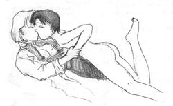 2girls ass breasts clothing female gainax human maya_ibuki medium_breasts monochrome multiple_girls neon_genesis_evangelion nude pencil_(artwork) ritsuko_akagi short_hair sketch tagme yuri