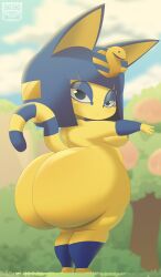 1girls animal_crossing ankha ankha_(animal_crossing) big_ass big_butt blue_eyes blue_hair breasts bubble_ass bubble_butt cat_ears cat_tail eye_contact female_focus female_only half-closed_eyes huge_ass huge_butt looking_at_viewer massive_ass nintendo short_hair shortstack smaller_female solo standing thick_thighs tzokatli voluptuous wide_hips yellow_body zenminch