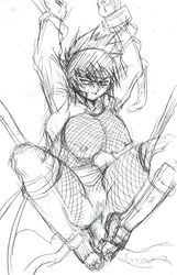 bondage cunnilingus fishnet forced mitarashi_anko monochrome naruto nipples pussy sketch snake_tentacles straight_hair torn_bodysuit