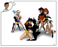 1boy 6girls barbara_gordon batgirl batman:_the_animated_series batman_(series) bent_over blonde_female blonde_hair blowjob bottomless_female bottomless_male captured captured_heroine catwoman catwoman_(dcau) clothed_female cum_in_mouth dc dc_comics dcau dreaming fellatio fingering fingering_partner fingering_self harem harley_quinn harley_quinn_(classic) interspecies linda_danvers livewire male masturbation miravi multiple_girls naked_female on_knees orgy penis poison_ivy poison_ivy_(dcau) pubic_hair robin_(dc) robin_(tim_drake) supergirl superman:_the_animated_series superman_(series) the_new_batman_adventures tim_drake white_female