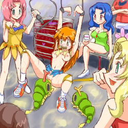 ankle_socks anklehighs areolae arms_up blonde_hair blue_hair blush bondage bound bound_wrists breasts brown_hair caterpie caterpillar daisy_(pokemon) fear_play female femdom femsub gag gagged hairless_pussy happy_rape human humiliation kasumi_(pokemon) legs_held_open lily_(pokemon) medium_breasts multiple_girls nintendo nipples orange_hair pink_hair pokemon pokemon_(species) pokephilia pussy rape red_hair restrained shoes sitting smile socks spread_legs suspenders tape_gag taped_mouth torn_clothes violet_(pokemon) watching whip whip_marks white_socks zoophilia