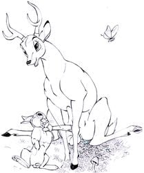 2boys anthro bambi_(character) bambi_(film) deer disney feral furry gay interspecies klaus_doberman male_only monochrome penis size_difference testicles thumper yaoi