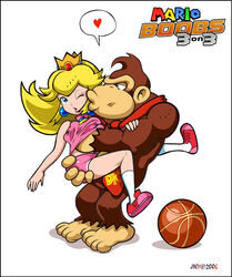 1boy 1girls anthro color donkey_kong donkey_kong_(series) female furry hair human interspecies jiky male mario_(series) mario_hoops_3_on_3 nintendo princess_peach straight straight_hair toony