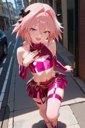 ai_generated astolfo_(fate) astolfo_(fate/apocrypha) femboy fishnet_stockings fishnets latex_clothing pink_hair short_hair sissy solo stable_diffusion stockings trans trap