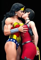 2girls 3d ada_wong ai_generated amazonian asian bondage breast_grab capcom clothes dc_comics female female_only groping kissing lasso_of_truth marvel muscular muscular_female resident_evil wonder_woman yuri