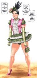 1boy 2d androgynous annoyed armwear balls black_eyes black_hair bulge bulge_through_clothing clothed clothing color crossdressing dialogue dress ear_piercing ear_ring earrings elbow_gloves english_text eyelashes eyeliner eyeshadow female femboy feminization feminized_male footwear frilled_skirt girly gloves green_gloves green_panties green_underwear hairband handbag heels hi_res high_heels high_resolution highres jewelry light-skinned_male light_skin lips lipstick long_gloves long_legs makeup male male_only mascara nara_shikamaru naruto naruto_(series) naruto_shippuden open_mouth outdoors pale-skinned_male pale_skin panties penis pink_heels pink_high_heels pink_lips pink_lipstick ponytail shonen_jump shounen_jump shueisha sissy sissy_dress skirt solo solo_femboy solo_male speech_bubble spiky_hair standing stiletto_heels suiren_ciao text tied_hair tiny_penis tomgirl trap underwear very_high_resolution weekly_shonen_jump weekly_shounen_jump