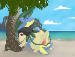 anal anal_sex bayleef beach chu fan_character feral feral_on_feral lapras nicobay nintendo palm_tree penetration penis pokemon pokemon_(species) seaside tentacle_sex tree video_games vine_insertion vines