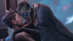 3d 3d_(artwork) alien alien/human alien_girl cuddling doinks-ahoy mass_effect turian vetra_nyx