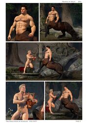 2016 2boys 3d abs achilles anatomically_correct anthro balls biceps brown_fur brown_hair centaur chest_hair chiron comic digital_art edit flaccid forest fur furry harp male male_only mammal multiple_boys muscles muscular nipples nude outdoors penis priapus_of_milet size_difference stallion taur testicles the_education_of_achilles toned yaoi