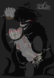 bite_mark blood crossover deimos deimos_(madness_combat) dissu madness_combat male male/male nonconsensual original_character shadow_demon tied_up