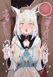 1girls 2boys akemepol animal_ears brain breasts clothed_female_nude_male ear_fuck ear_penetration female hololive hololive_gamers hololive_japan large_breasts male multiple_penises penis shirakami_fubuki virtual_youtuber