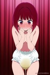 ai_generated arima_kana blush blush_lines breasts breasts covered_nipples diaper diaper_only embarrassed embarrassed_nude_female full_diaper lv99slime medium_breasts naked naked_female nipples nude nude_female on_stage oshi_no_ko peeing peeing_diaper peeing_self red_hair wet_diaper