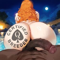 1boy 1girls ai_generated ass ass big_ass big_penis bubble_butt dark-skinned_male dark_skin himeno huge_cock imminent_sex interracial light-skinned_female light_skin nami_(one_piece) one_piece orange_hair pawg pov precum qos qos_tattoo queen_of_spades queen_of_spades_symbol queen_of_spades_tattoo snowbunny sweaty_butt tattooed_arm veiny_penis