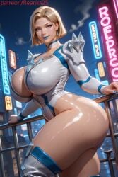 ai ai_generated big_ass big_breasts blonde_hair blue_eyes blue_lipstick cleavage emma_frost emma_frost_(marvel_rivals) huge_ass huge_breasts leotard marvel marvel_rivals reenka25 stockings superhero_costume thick_thighs thighhighs
